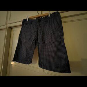 L.O.G.G. Label of Graded Goods blue & grey tartan plaid button fly shorts (34)
